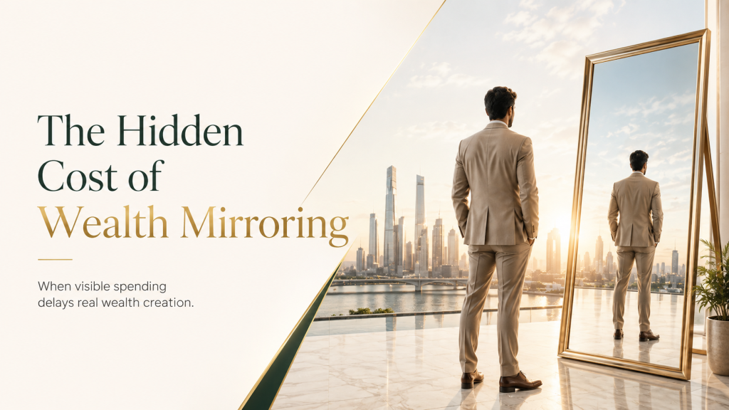The hidden cost of wealth mirroring, showing how lifestyle comparison and visible spending can delay long-term wealth creation.